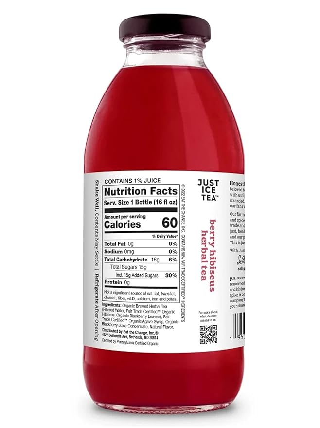 Just Ice Tea Organic Iced Tea 16 Fl Oz Glass Bottles (6 Flavor Variety Pack of 12)