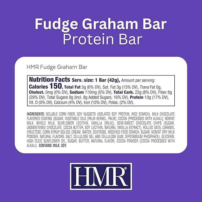 HMR Fudge Graham &amp Double Chocolate Chip Protein Bars | 24 Count Variety Pack | 10g Protein Each | Low-Calorie Nutritious Snack &amp Dessert | Supports Weight Maintenance &amp Healthy Lifestyle