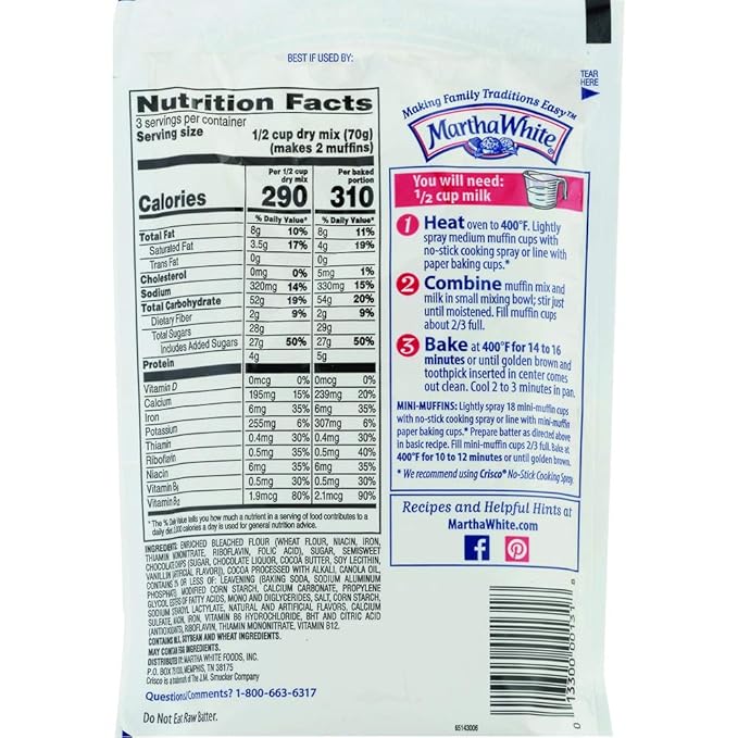 Martha White Muffin Baking Mix Chocolate Chocolate Chip 7.4 Ounce Pack of 12
