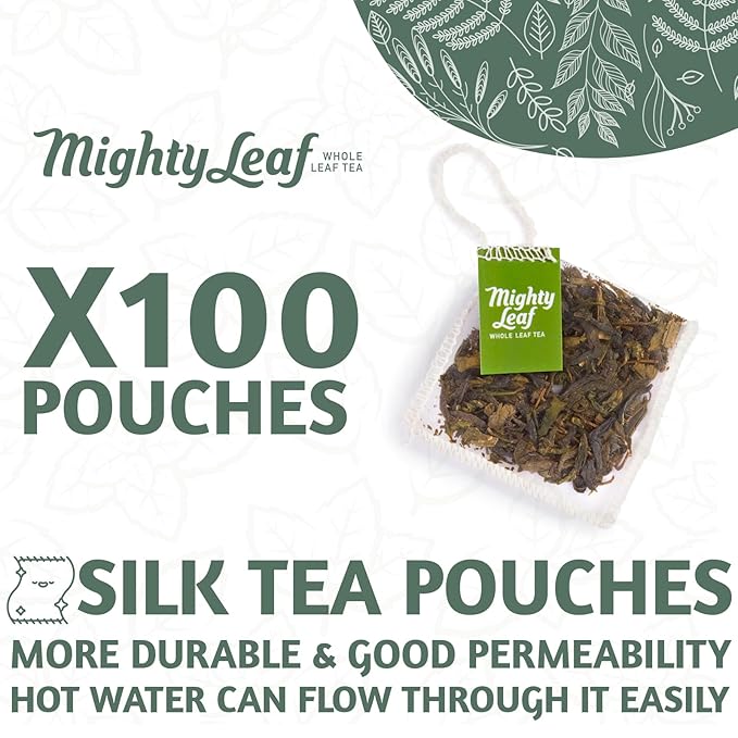 Mighty Leaf Organic Green Dragon Tea – 100 Count Whole Leaf Green Tea Bags – Smooth &amp Earthy Flavor – Premium Silk Pouches for Wellness and Natural Energy