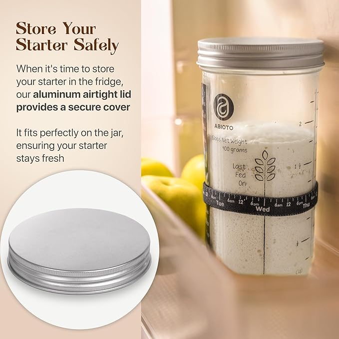 Sourdough Starter Kit Includes 24 oz Sourdough Starter Jar with Metallic Lid Silicone Spatula Feeding Tracker Extra Thermometer Strips &amp Breathable Covers - Sourdough Bread Starter Kit