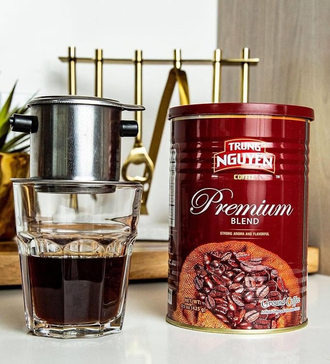 Trung Nguyen — Premium Blend — Roasted Ground Coffee Blend — Strong and Bold — Arabica &amp Robusta — Chocolate Flavor — Vietnamese Coffee 15 oz Can (Pack of 2)