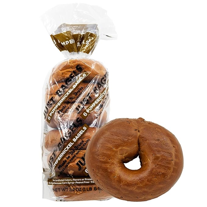 Just Bagels Pumpernickel Bagels - 8 Packs Of 6 Bagels Per Pack - 48 Total Non-GMO