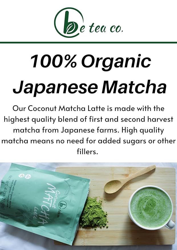Be Tea Co. Coconut Matcha Latte | Organic Dairy-Free Latte Mix | Japanese Ceremonial Grade | Antioxidant-Rich | Vegan Drink | No Added Sugars | 24 Servings
