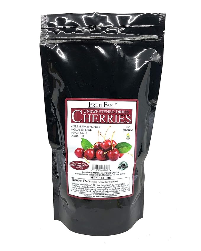 FruitFast Unsweetened Dried Cherries by | Non-GMO Gluten Free Kosher Certified All Natural Healthy Snack Alternative - No Added Sugars (1 Pound)