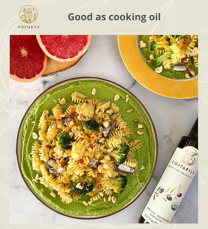 Extra Virgin Olive Oil Cold Pressed Organic. High polyphenol olive oil from Puglia Italy. Fresh harvest from a single estate - COSTABILE Classic Blend 8.45 Fl. Oz.