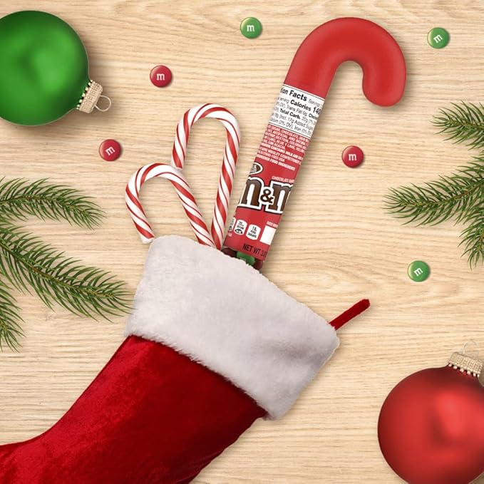 M&ampM'S Christmas Stocking Stuffer Milk Chocolate Candy 3 oz Candy Cane Tube Pack of 12