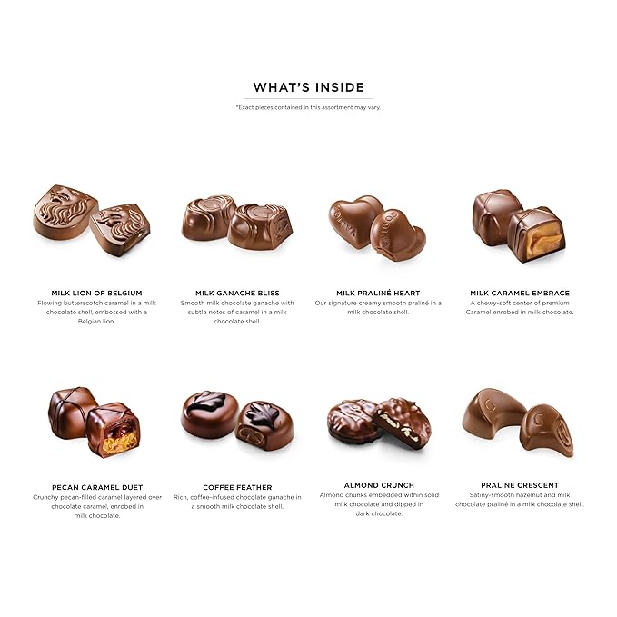 Godiva Milk Chocolate Gift Box- Praline in Milk Chocolate Assorted Chocolate Candy Gift Basket for Congratulations Birthday and Anniversary Gold Ribbon 18-Piece
