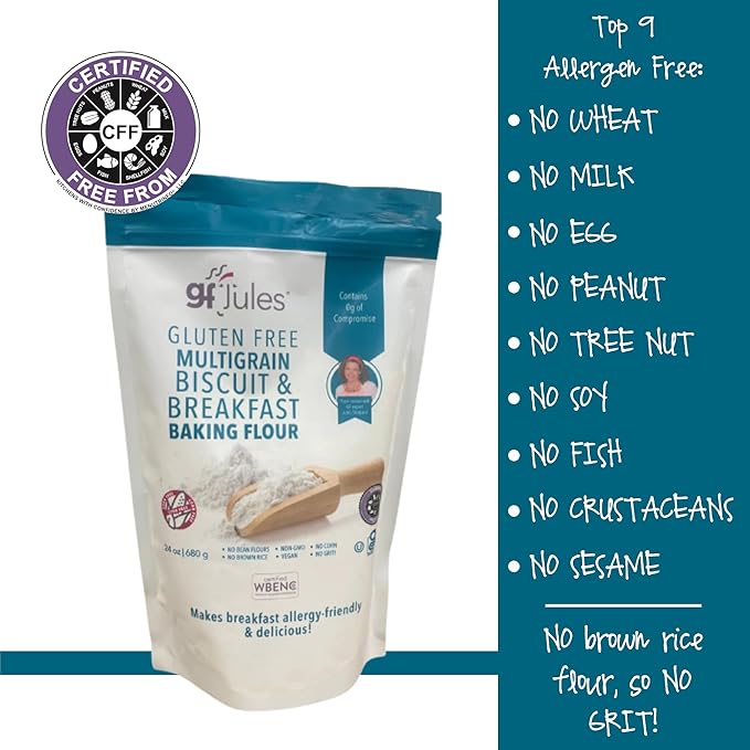 gfJules Certified Gluten Free Multigrain Biscuit &amp Breakfast Baking Flour | No Grit Non-GMO Vegan | Certified Top 9 Allergen-Free &amp Kosher | Corn-Free | 24 Ounces Pack of 12