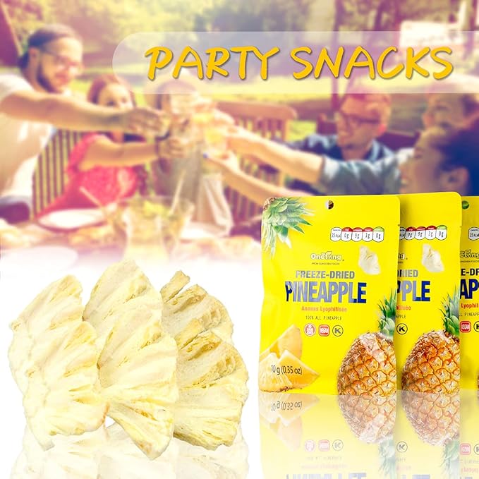 ONETANG Freeze-Dried Fruit Pineapple Chips 10 Pack Single-Serve Pack Non GMO Kosher No Add Sugar Gluten free Vegan Holiday Gifts Healthy Snack 0.35 Ounce
