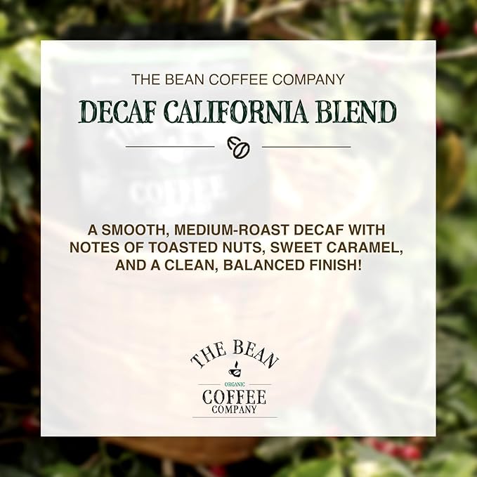 The Bean Organic Coffee Company Water Processed DECAF California Blend Medium Roast Whole Bean Coffee 16-Ounce Bags (Pack of 2)