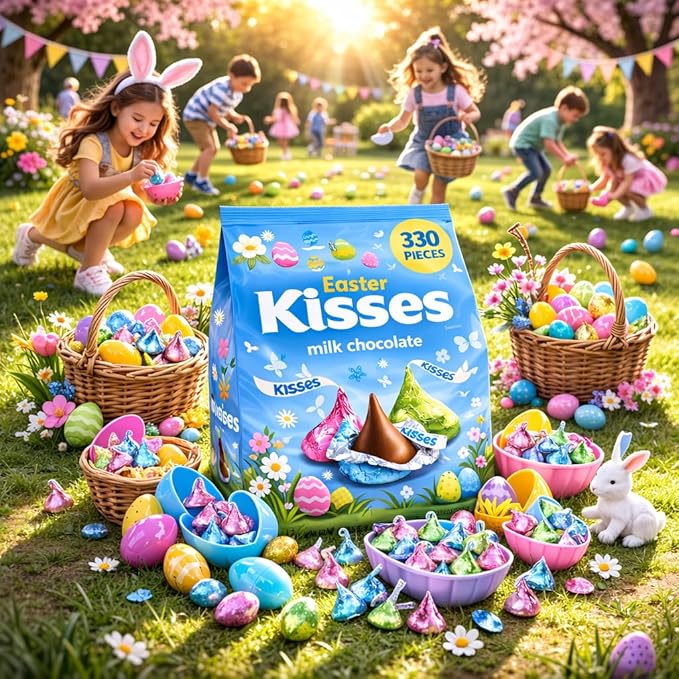 Kisses Easter Candy Milk Chocolate 3 lb Bulk Bag 330 Pieces - Assorted Pastel Color Chocolate Candy - Easter Basket Stuffer Filler Egg Hunt Party Gift Spring Treat