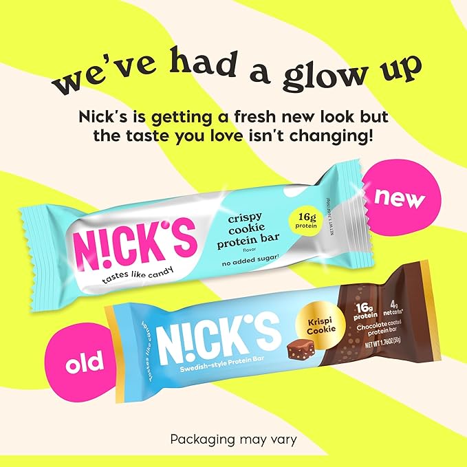 Nick’s Protein Bars Crispy Cookie Chocolate – 12-Count Box | High Protein Low Calories Low Carbs Keto Friendly No Added Sugar (12 bars x 50g)