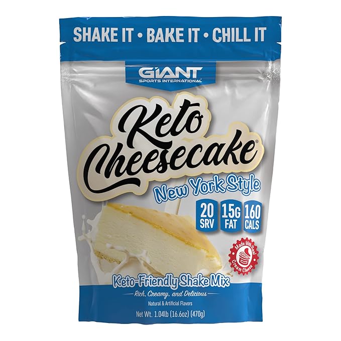 Giant Sports Keto Cheesecake Shake Mix - Delicious Low Carb Ketogenic Diet Gluten Free Powder Mix - Meal Replacement - Works Great with Almond Milk - New York Style (20 Serving Bag)