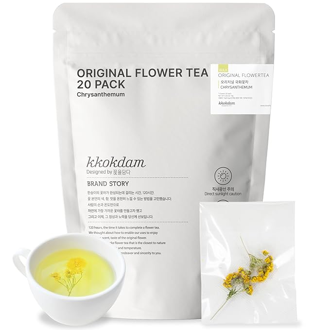 KKOKDAM Flower Loose Leaf Tea 20 Count - 100% Natural Edible Whole Dried Flowers (Chrysanthemum)
