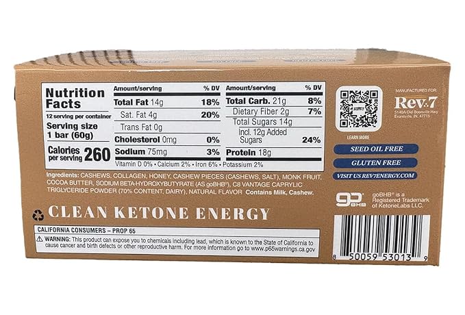 REV7 Ketone Energy Bars Pack of 12 - Salted Caramel Cashew Mousse