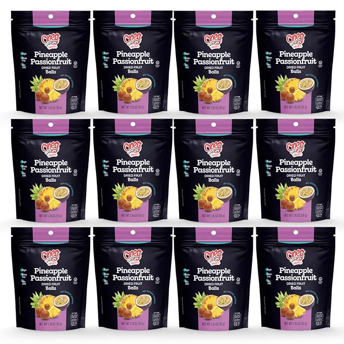 Oneg Dried Pineapple Passionfruit Balls1.76oz Bag12 Pack of Healthy Snack Perfect Healthy Chip for Parties or Travel Ideal Kids Healthy Snack for School Lunches After Playtime or Special Occasion
