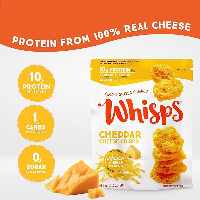 Whisps Cheese Crisps Variety Pack | Protein Chips | Healthy Snacks | Protein Snacks Gluten Free High Protein Low Carb Keto Food | Parmesan Cheddar Cheese Asiago Pepper Jack (2.12 Oz 6 Pack)