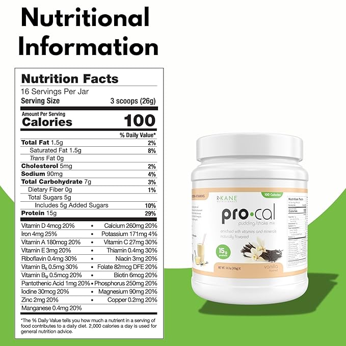 Pro-Cal Vanilla Meal Replacement Powder 14.07 oz – High Protein Low Calorie Shake &amp Pudding Mix – 16 Servings Delicious &amp Easy to Prepare – Supports Healthy Weight Management Vanilla