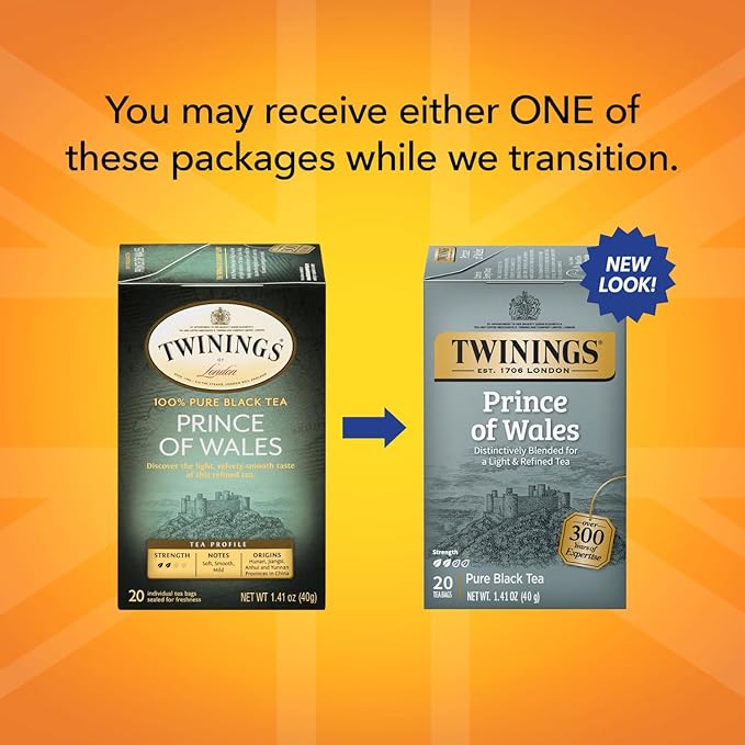Twinings Prince of Wales Tea – A Light &amp Velvety Smooth Caffeinated Black Tea Individually Wrapped Tea Bags 20 Count (Pack of 4)