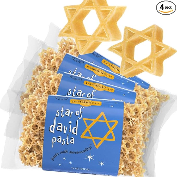 Pastabilities Fun Shaped Pasta for Kids - Star of David Shaped - Kosher Star Holiday Theme Non-GMO Natural Wheat Pasta All-Natural Kosher Certified Made in the USA (4 Pack 14 Oz)