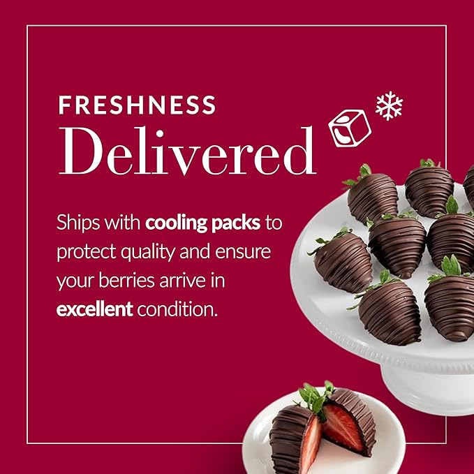 Shari’s Berries Artisan Belgian Dark Chocolate Covered Strawberries | Chocolate Covered Strawberry Gift Box | For Valentine's Day Anniversary Celebrations &amp Thank You’s (Full Dozen 12 Berries)