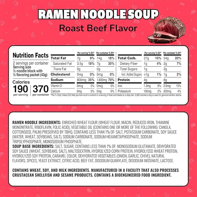 Maruchan Ramen Roast BeefInstant Ramen NoodlesReady to Eat Meals3 Oz(Pack of 48)