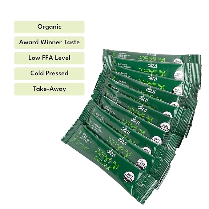 Olive Oil Packets - Olizzi Premium Organic Extra Virgin New Harvest Award Winning Early Harvest Cold Pressed USDA Organic Certified Single Serve Mini Salad Dressing To Go Individual Travel S