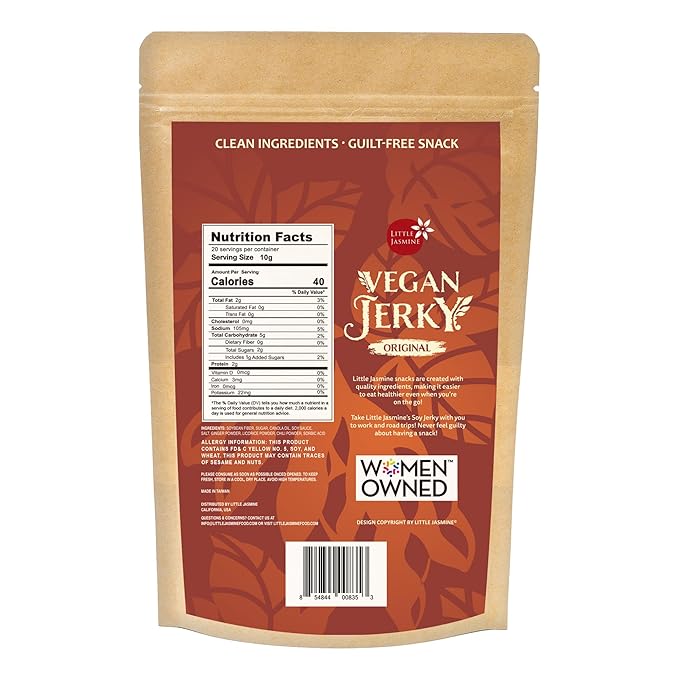 NON -GMO Little Jasmine Vegan Jerky Original Flavor Plant Based Protein Clean Ingredients Made in Taiwan 7.5 oz (2 PACK)