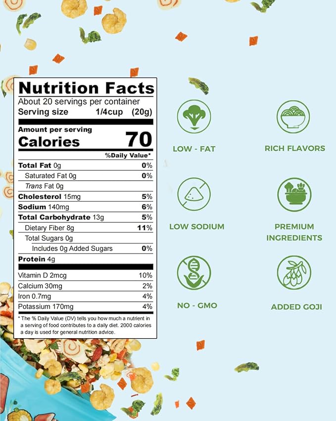 Ramen Toppings Seafood Mix 14oz 11 Ingredients Blend with Added Superfood Goji Dried Ramen Toppings for Ramen Noodles Non-GMO Low Sodium and Richer Flavors