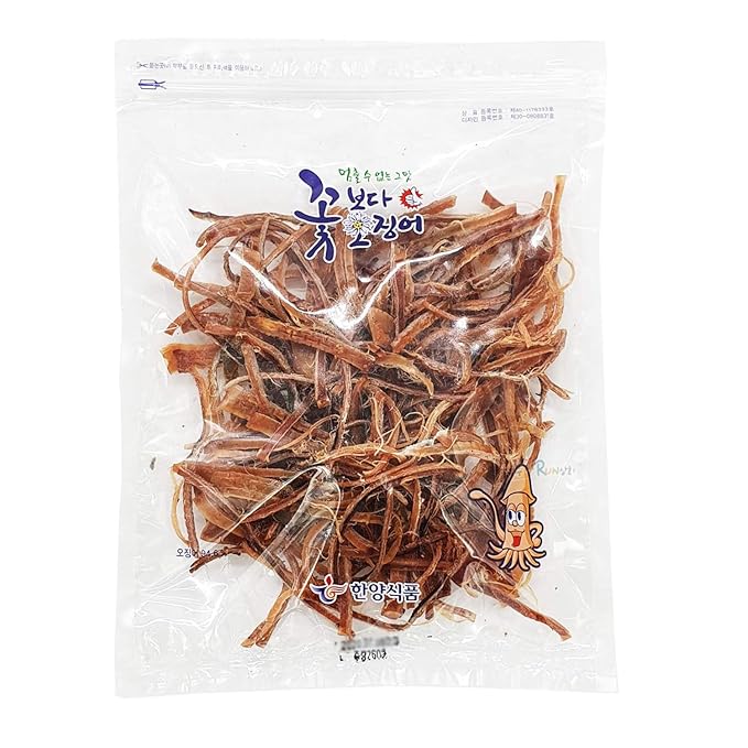 Dried Calamari Jerky – Korean Style Snack Flower Over Calamari – Sweet &amp Savory Seafood Treat Zip Bag 8.11oz – Late Night Ocean Delicacy 꽃보다 오징어