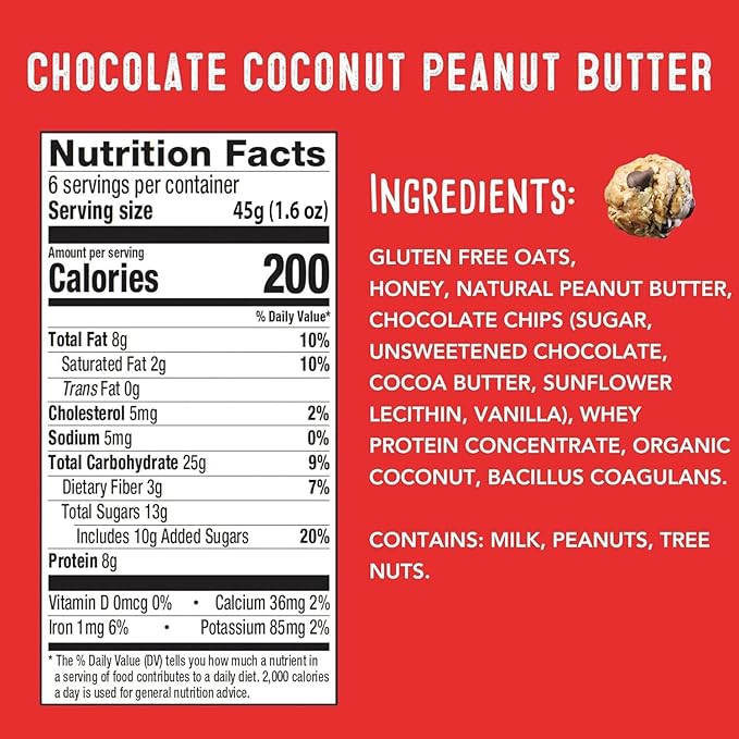 Chocolate Chip Cookie Dough Protein Balls (14.4 oz.) Gluten-Free Snack with 8g Protein &amp Probiotics – No Artificial Ingredients Clean Whole Food Energy Bites
