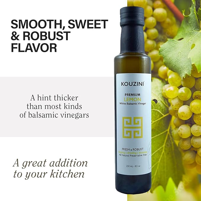 Kouzini Ultra Premium Lemon White Balsamic Vinegar Aged Balsamic Vinegars from Modena Italy Premium Smooth &amp Full-Bodied Flavor 250ml Bottle