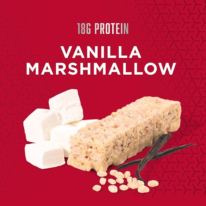 BSN Protein Crisp Bar Vanilla Marshmallow 18 Gram Protein Snack Bars with Whey and Fiber Gluten-Free Crunchy Energy Bars for Workout Fitness On-the-Go 12 Count
