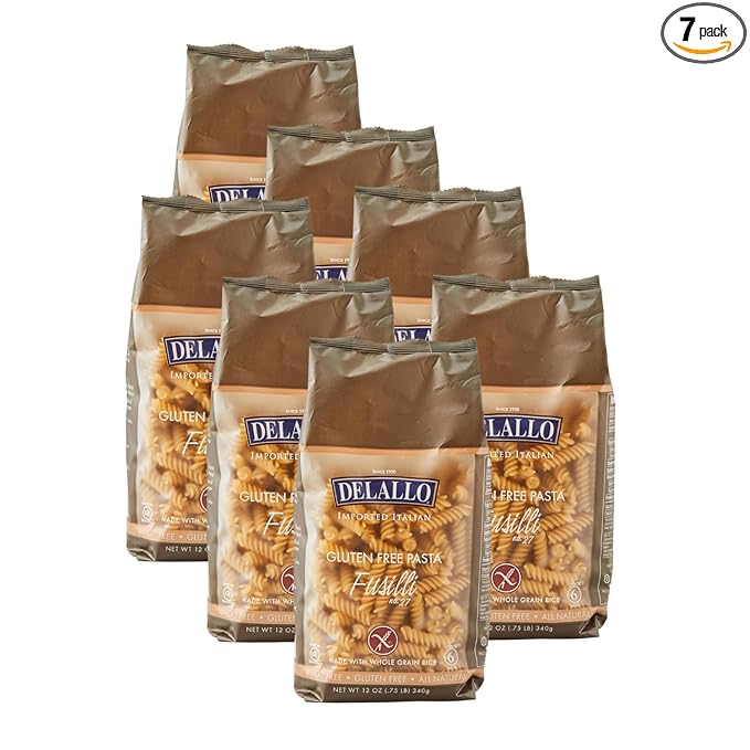 DeLallo Gluten Free Fusilli Pasta 12 Ounce Bag 7 Pack Non-GMO Made with Brown Rice Flour Whole Grain All Natural
