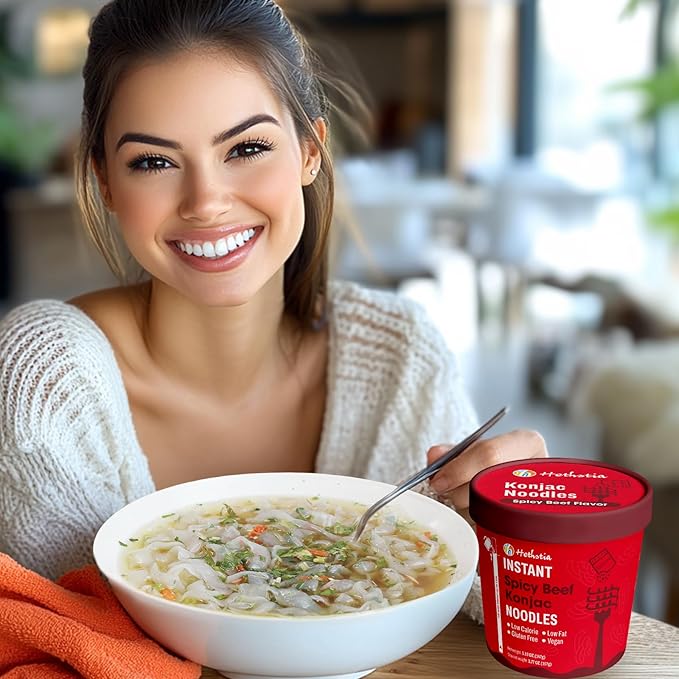 Hethstia Konjac Noodle Spicy Beef Soup 6-Pack Instant Shirataki Pho Soup Cup Low-Calorie 34.32 oz Konjac Pho Pasta Spicy Beef Broth Sugar-Free Low-Carb Gluten-Free Vegan Healthy Asian Meal