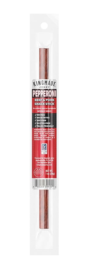 Kingmade Jerky Pepperoni Flavor Meat Snack Sticks Gluten Free Low Carb Natural Protein Snacks with No Nitrites &amp No MSG 20 Pack 1oz sticks