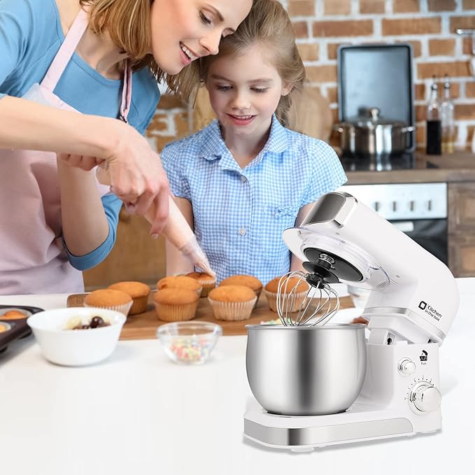 Kitchen in the box Stand Mixer3.2Qt Mini Electric Food Mixer6 Speeds Portable Lightweight Kitchen Mixer for Daily Use with Egg WhiskDough HookFlat Beater (White)