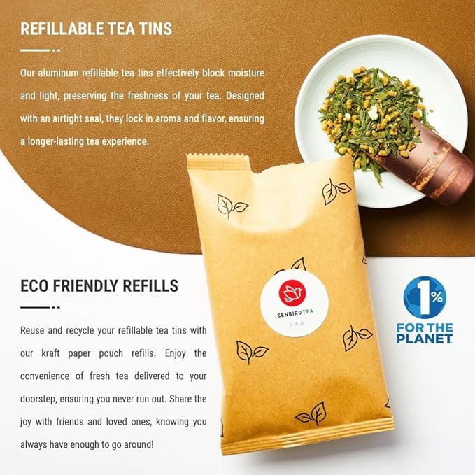 Senbird Premium Genmaicha With Matcha - Japanese Brown Rice Green Tea With Matcha - From Kyoto Japan - Loose Leaf Tea In Airtight Tea Tin (3.5oz/100g)