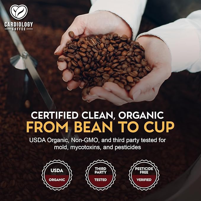 Cardiology Coffee – Whole Bean Coffee – USDA Certified Organic Mold Free 12oz Premium Light Roast Organic Coffee Beans with Antioxidant Benefits – Perfect for Heart Healthy Lifestyle