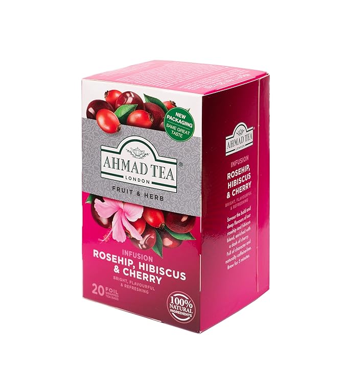 Ahmad Tea Rosehip &amp Cherry Infusion 20-Count Tea Bags Rosehip Hibiscus &amp Cherry  1.4 Oz (Pack of 6)