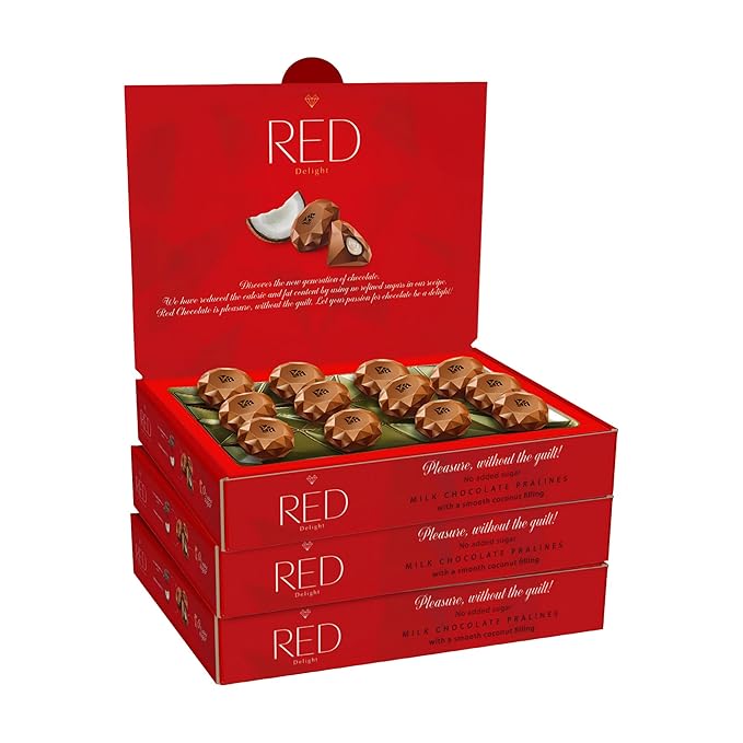 RED Delight®™ Milk Chocolate Diamond Truffles - with Coconut Filling (3 Boxes (4.66 OZ EACH))