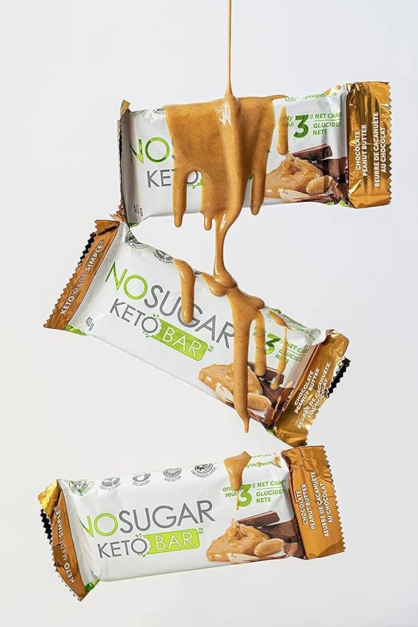 No Sugar Keto Bar Snack - Low Carb No Sugar Keto Snack Food with Keto Friendly Macros (24 x 1.41oz Bars Peanut Butter)