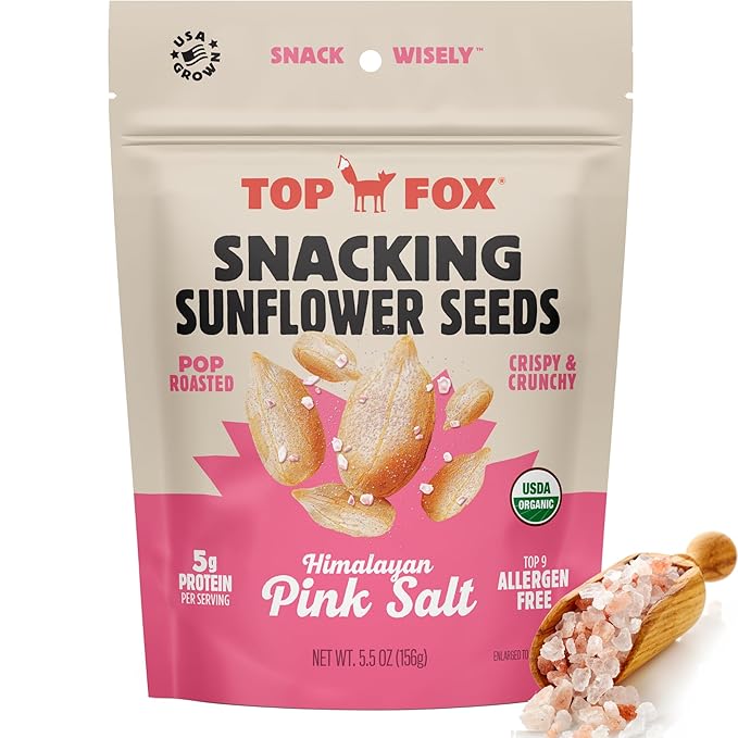 Top Fox Snacks Sunflower Seeds to Eat (Himalayan Pink Salt 5.5 oz – 6 Pack) - Gluten Free Snacks Protein Snacks Keto Friendly Snacks Allergen Free Snacks Paleo &amp Vegan - Organic Pop-Roasted