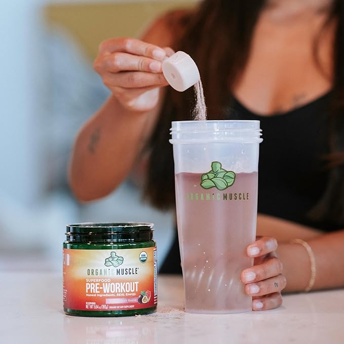 Organic Muscle Organic Pre Workout Powder Passionfruit Guava — USDA Organic Superfood Blend | Maca Beet Root Cordyceps Rhodiola | 150mg Natural Caffeine Vegan No Jitters 20 Servings