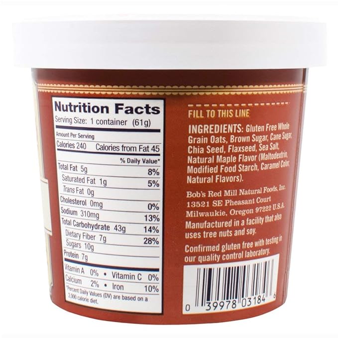 Bob's Red Mill Gluten-Free Oatmeal Cup &amp Maple Brown Sugar 2.15 Ounce (Pack of 6)