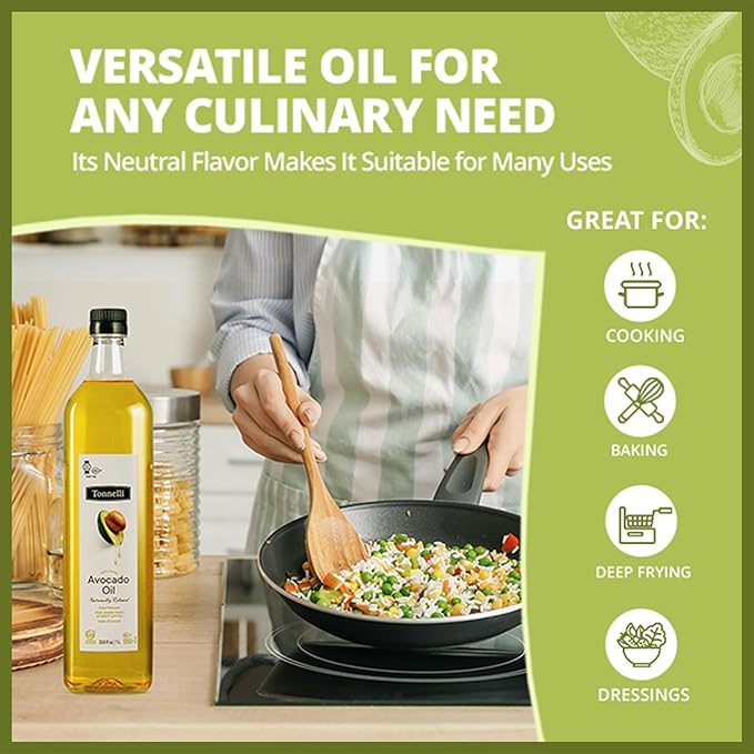 Tonnelli Premium Cold Pressed Naturally Refined Avocado Oil 1 Liter (2 Pack) | High Smoke Point 520F | Product of Spain | Certified Kosher (including Passover)