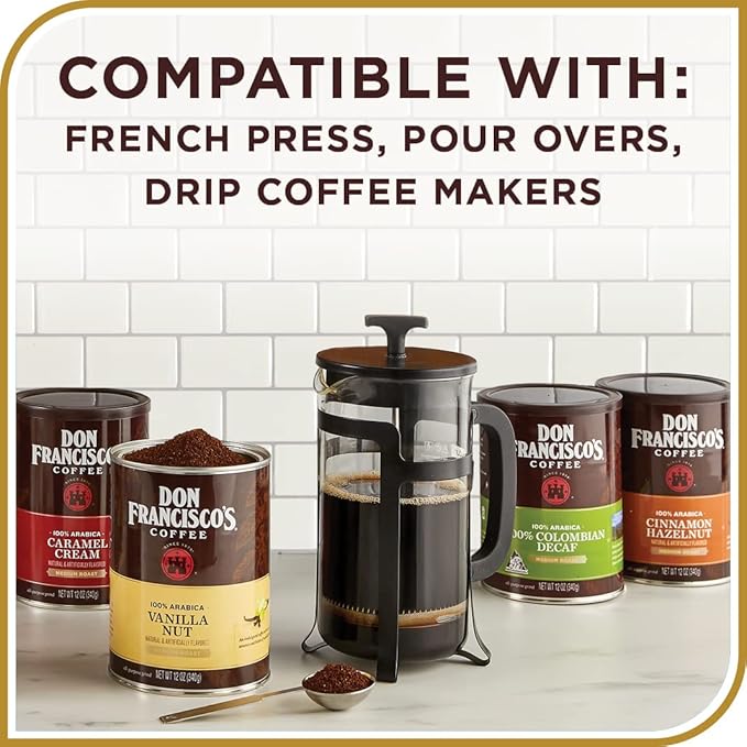 Don Francisco's Premium Vanilla Nut Ground Flavored Coffee: Rich Aromatic 100% Arabica Beans - Family Crafted for a Delightful Morning Brew (3 x 12 oz Cans) (Pack of 2)
