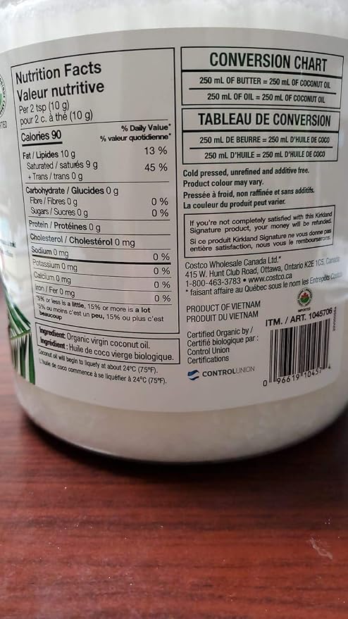 Kirkland Signature Organic Virgin Coconut Oil Cold Pressed Unrefined 84 Fl Oz