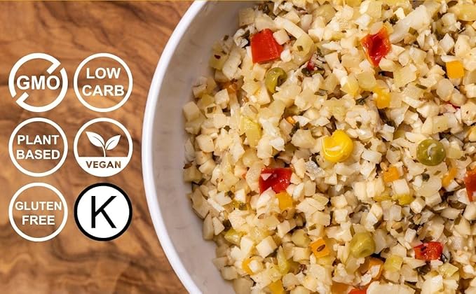 Kitchen &amp Love Hearts of Palm Veggie Rice Stir Fry Low Carb Low Calories Plant Based Non GMO Gluten Free Rice Alternative Vegan Easy to Prepare Quick Meal 8 Oz (Pack of 6)